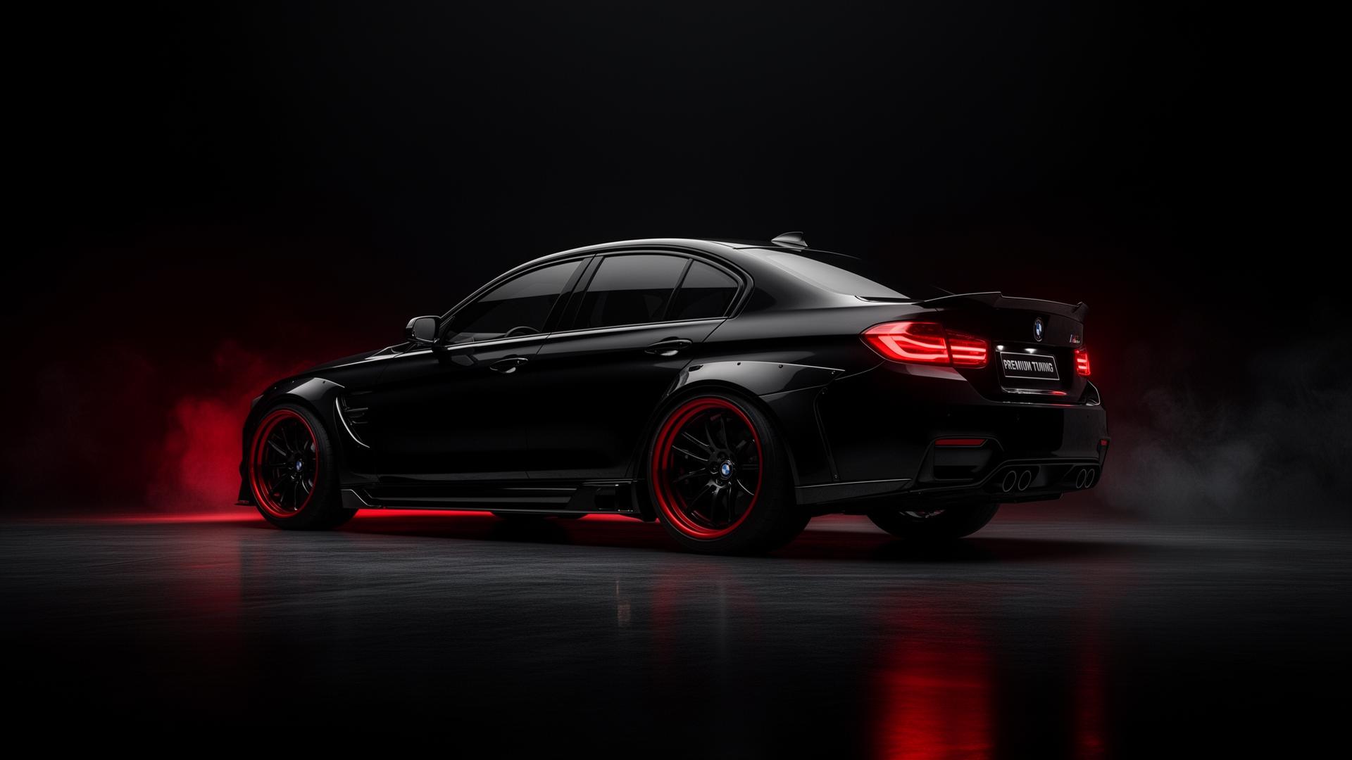 Auto sportiva nera ad alte prestazioni con illuminazione rossa